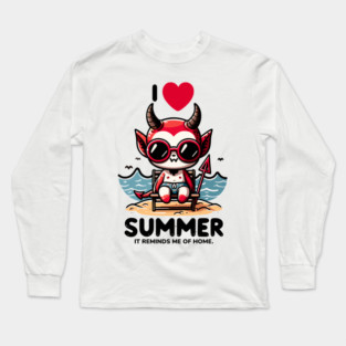 Cute Baby Devil Sitting On Chair At Beach I Love Summer Long Sleeve T-Shirt