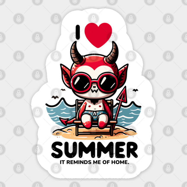 Cute Baby Devil Sitting On Chair At Beach I Love Summer Sticker by creative