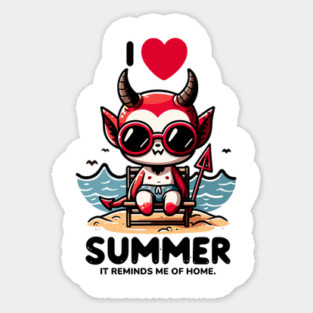 Cute Baby Devil Sitting On Chair At Beach I Love Summer Magnet