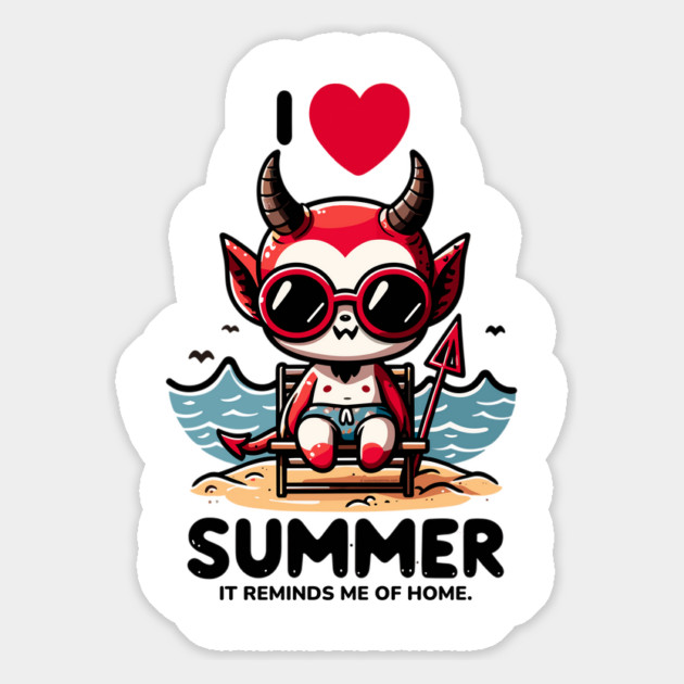 Cute Baby Devil Sitting On Chair At Beach I Love Summer Magnet by creative