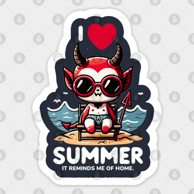 Cute Baby Devil Sitting On Chair At Beach I Love Summer Sticker by creative
