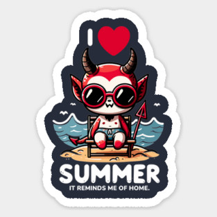Cute Baby Devil Sitting On Chair At Beach I Love Summer Magnet