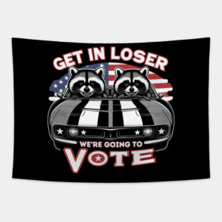 Raccoon Election Ride Tapestry