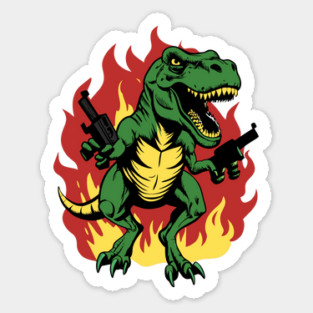 Mad T Rex On Fire Sticker