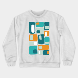 Mid Century Funky Geometric Shapes Aqua, Orange, Teal Crewneck Sweatshirt