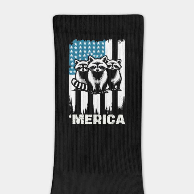 Funny Raccoon American Flag by JessArty