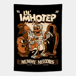 Lil Imhotep - Vintage Cartoon Mummy - Creepy Cute Halloween Tapestry