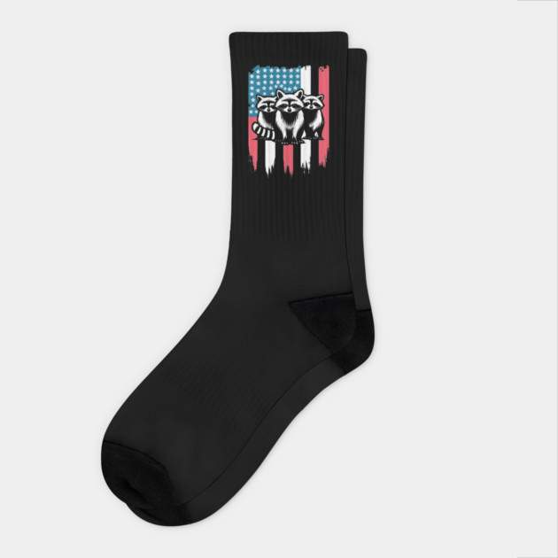 Raccoon Vintage American Flag Socks by JessArty