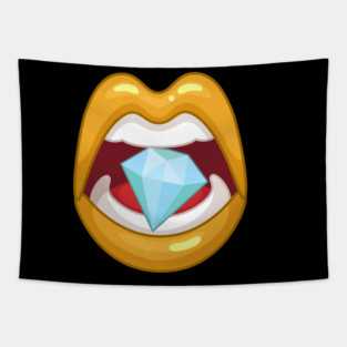 Gold Diamond Lips Tapestry