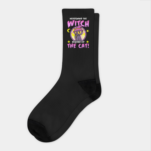 Beware of the Cat! Cute Halloween Black Kitten Gift Socks by creative