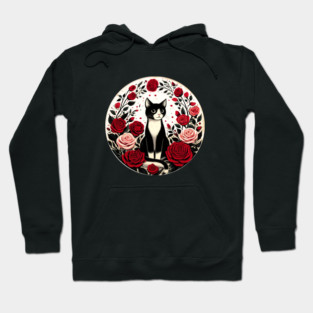 Tuxedo Cat Roses Hoodie