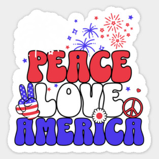 Retro Peace Love and America Sticker