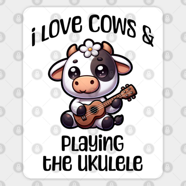 I Love Cows and Playing the Ukulele cute calf design Sticker by Luxinda