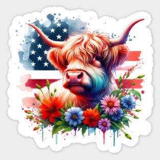 Patriotic 4th of July Cow Sticker