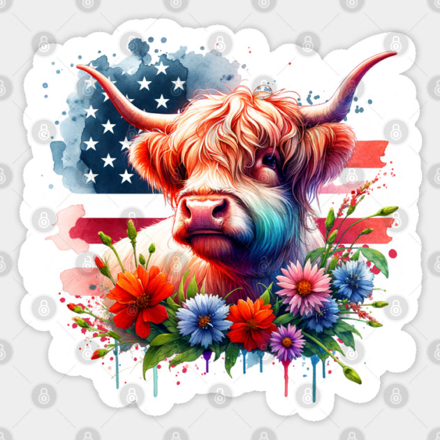 Patriotic 4th of July Cow Sticker by HolidayBug