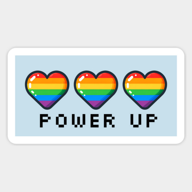 Gay Pride Power Up Video Game Rainbow Hearts Pride Flag LBGT Magnet by Yesteeyear