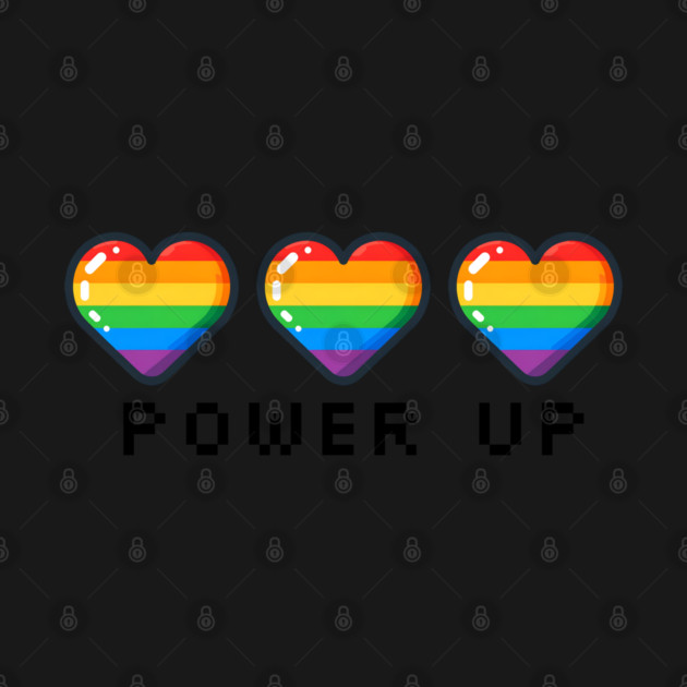 Gay Pride Power Up Video Game Rainbow Hearts Pride Flag LBGT by Yesteeyear