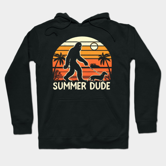 Summer Dude - Bigfoot Beach Sunset Hoodie by MakerMind8.2