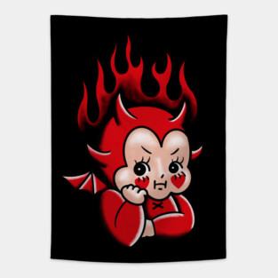 Kewpie Halloween cute devil tattoo vintage Tapestry