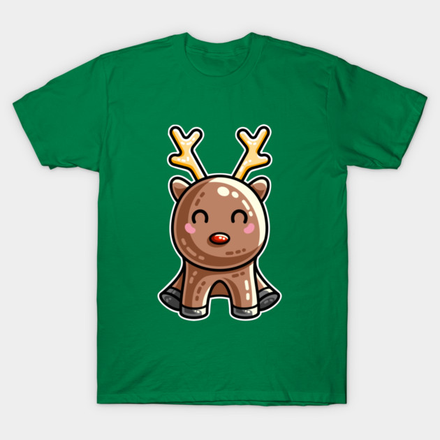 Kawaii Cute Red Nosed Reindeer T-Shirt by Fiona Reeves