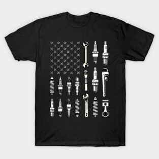 Vintage Patriotic Mechanic USA American Flag 4th Of July T-Shirt