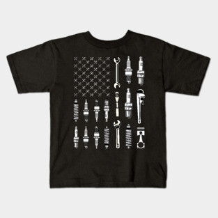 Vintage Patriotic Mechanic USA American Flag 4th Of July Kids T-Shirt
