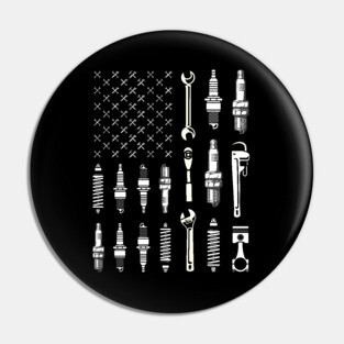 Vintage Patriotic Mechanic USA American Flag 4th Of July Pin