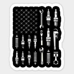 Vintage Patriotic Mechanic USA American Flag 4th Of July Sticker