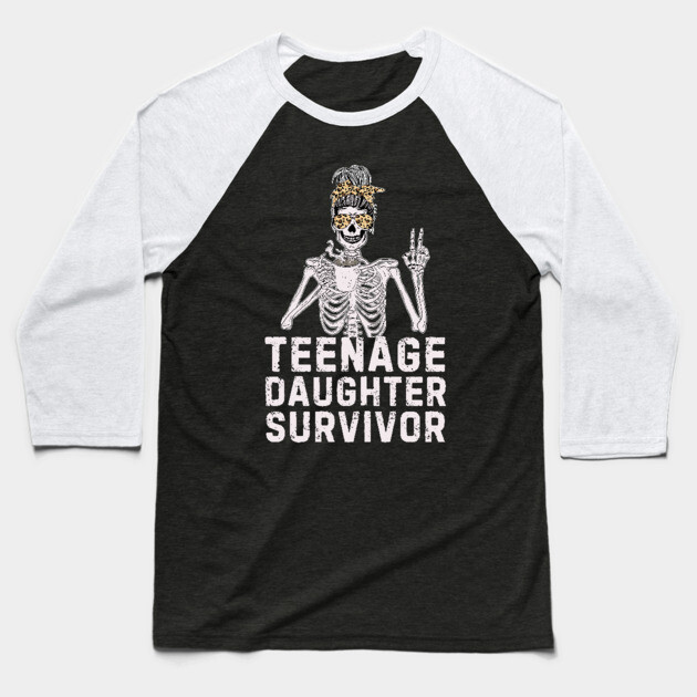 Skeleton Messy Bun Teenage Daughter Survivor Mom Baseball T-Shirt by The WYLD Tribe