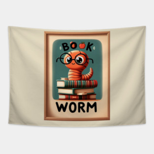 Adorable Book Worm Reads, Book Lover Gift. Tapestry