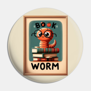Adorable Book Worm Reads, Book Lover Gift. Pin