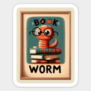 Adorable Book Worm Reads, Book Lover Gift. Sticker