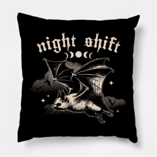 Night Shift Bat - Gothic Vampire Bat with Moon Halloween Pillow