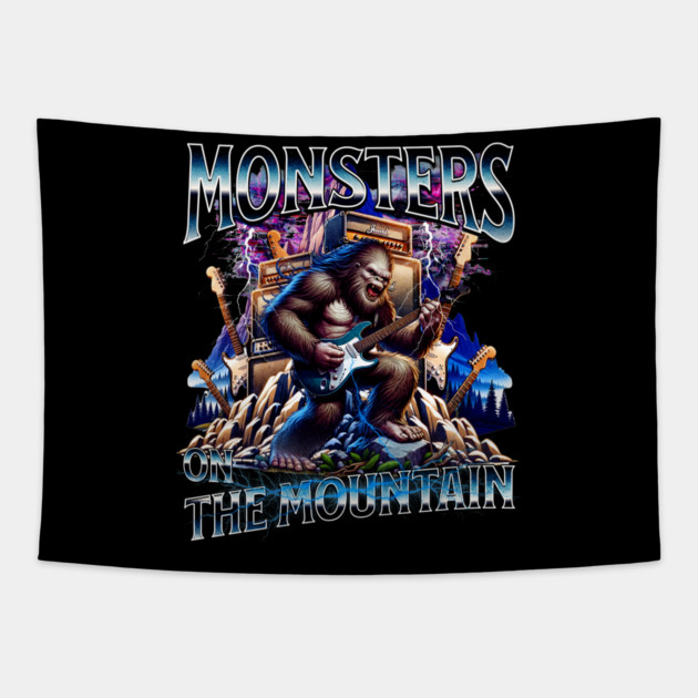 Monsters on the Mountain Rock and Roll Show Starring Bigfoot Tapestry by Joaddo