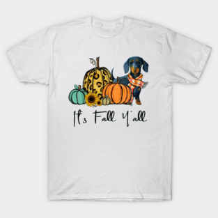 It's Fall Y'all Dachshund Dog Leopard Pumpkin T-Shirt