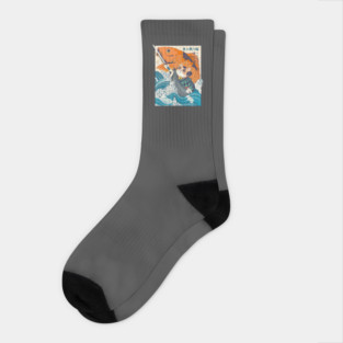 Samurai cat and koi fish Socks