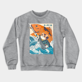 Samurai cat and koi fish Crewneck Sweatshirt