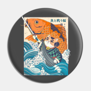 Samurai cat and koi fish Pin