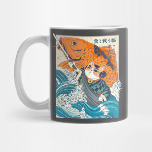 Samurai cat and koi fish Mug