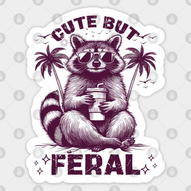 Cute But Feral Vintage Raccoon Sticker by JessArty