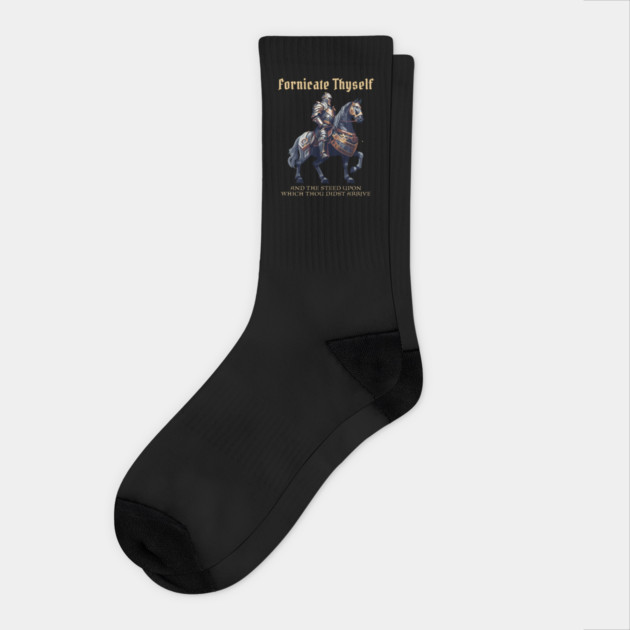 Fornicate Thyself Funny Medieval Renaissance Socks by QuirkyQuest Creations