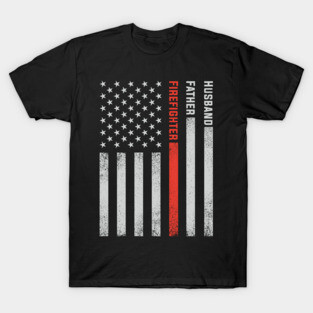 Firefighter Dad Thin Red Line American Flag Firefighter Fathers Day T-Shirt