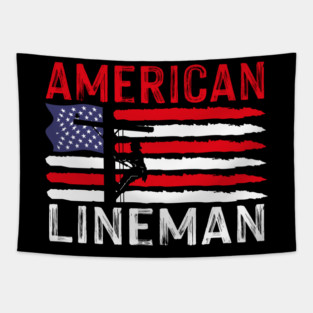 American Lineman USA Flag Electrician Lineman Funny Tapestry