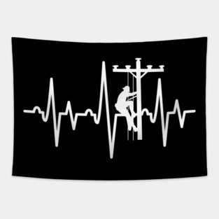 Lineman Heartbeat Electrician Lineman Funny Retro Vintage Tapestry