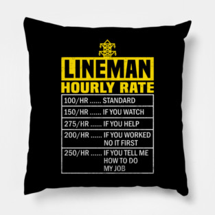 Lineman Hourly Rates Electrician Funny Retro Vintage Pillow
