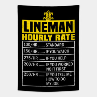Lineman Hourly Rates Electrician Funny Retro Vintage Tapestry