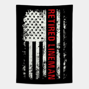 Retired Lineman USA American Flag Electric Power Lineman Tapestry