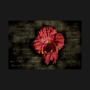 Red Flower on Grunge Text T-Shirt