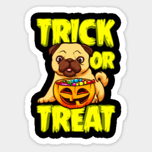 Trick or Treat Pug Dog Funny Halloween Jack o Lantern Sticker