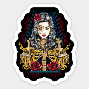 Skeleton Lady Death Halloween or Day of the Dead Gift Sticker